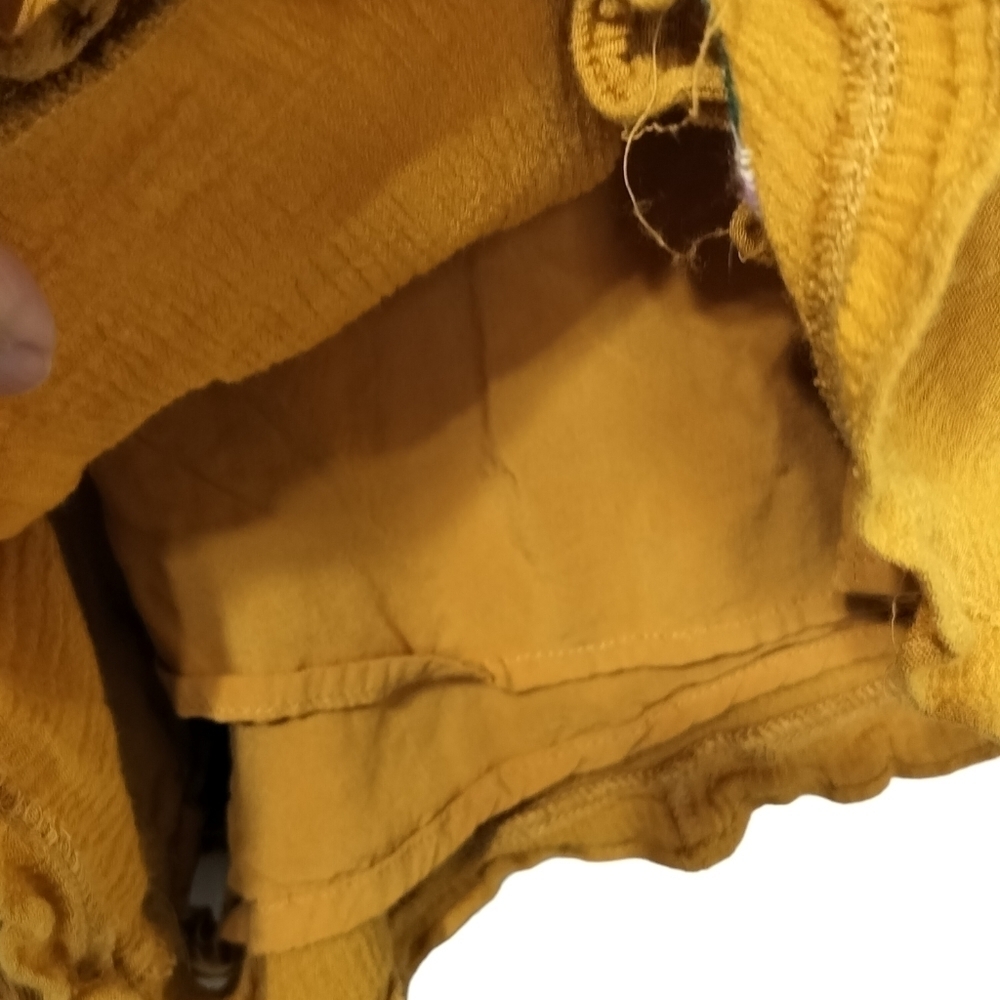 (1296) Umgee Mustard Yellow Boho Embroidered Ruffle Hem Shorts Size Small - Picture 3 of 8
